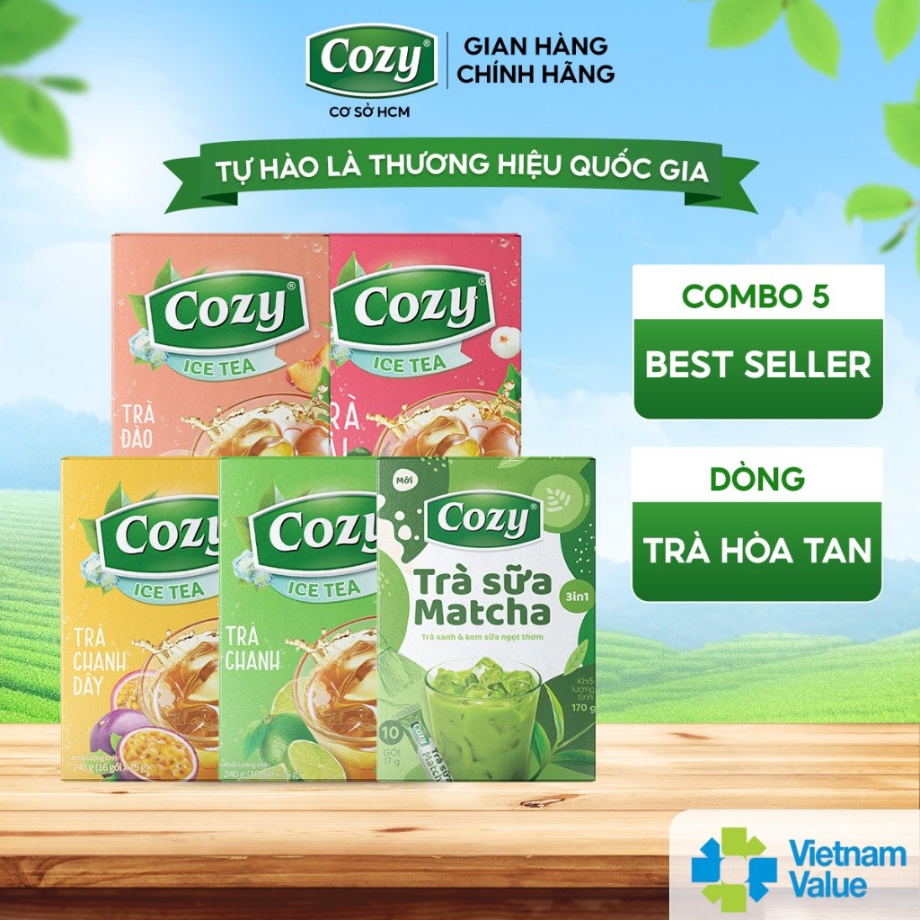[COMBO 5] Hộp Trà Cozy Hòa Tan Vị Trà Đào, Trà Vải, Chanh Dây, Trà Chanh, Trà Sữa Matcha Giải Nhiệt 