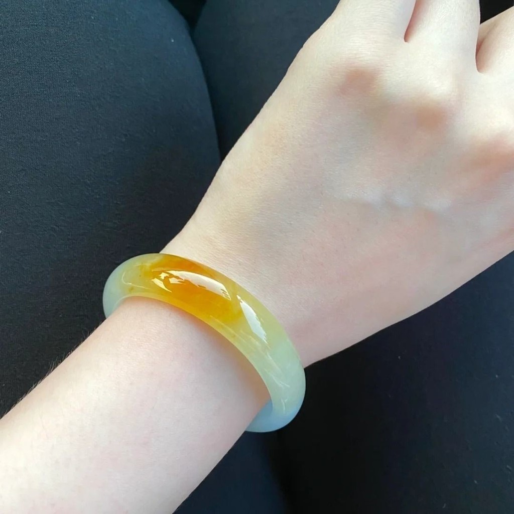Ii Khuyến mãi [Taste Fresh Price] Vòng tay ngọc bích Old Pit của Myanmar Ice Yellow Jade Round Bar C