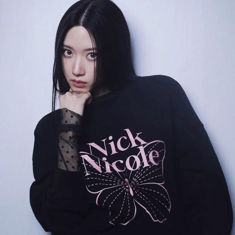 SEX4 NICK NICOLE Butterfly letter print embroidered round neck sweatshirt, loose long-sleeve top