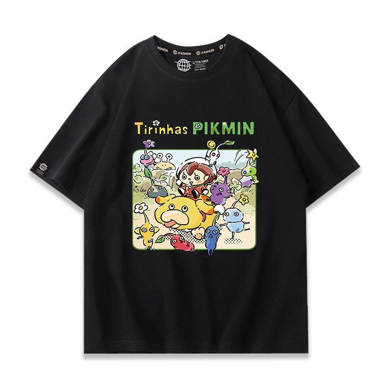Pikmin Anime Vàng Pikmin Áo Thun Nam Mùa Hè Tay Ngắn Khớp In Quần Áo Nửa Tay Màu Xanh Pikmin