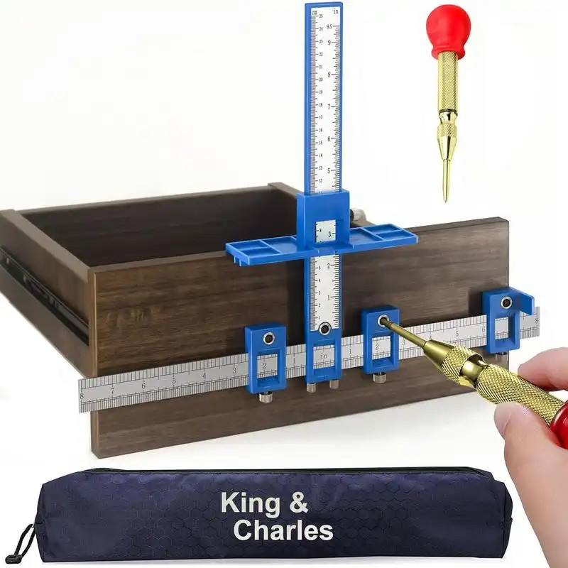 Jig phần cứng tủ, Jig tay cầm tủ King & Charles với cú đấm trung tâm tự động, tránh Jitter gây ra bở