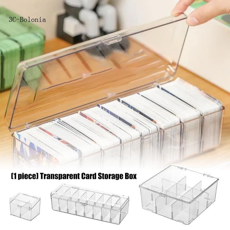 Clear Plastic Card Storage Box With Adjustable Dividers For Home Offices Organization