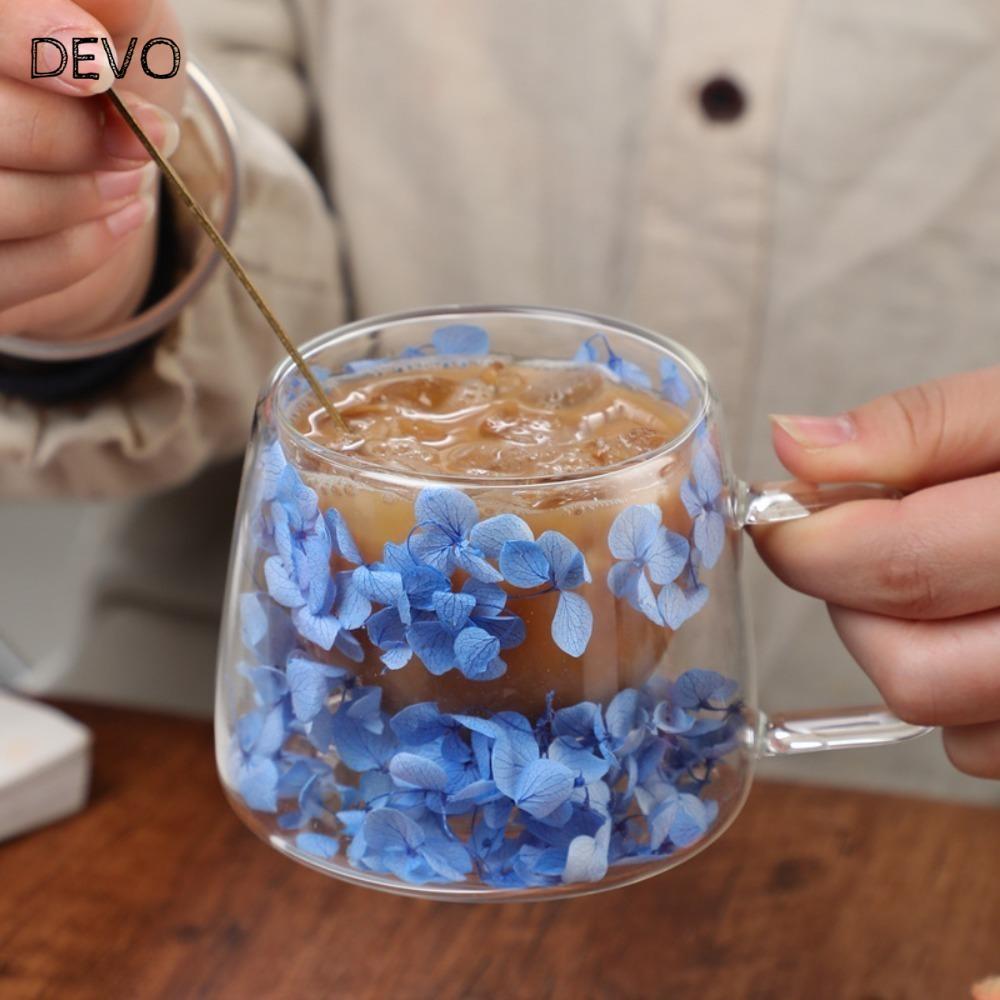 Ly Thủy Tinh Hai Lớp DEVO, Hoa Mô Phỏng Cốc Cà Phê Hai Lớp, Ly Nóng Cappuccino Latte Cup Home