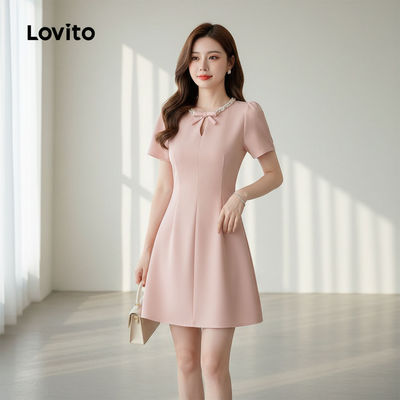 Lovito thanh lịch Váy Nữ Màu Hồng Đính Kim Sa Nơ Thời Trang Xuân Hè L171ED155