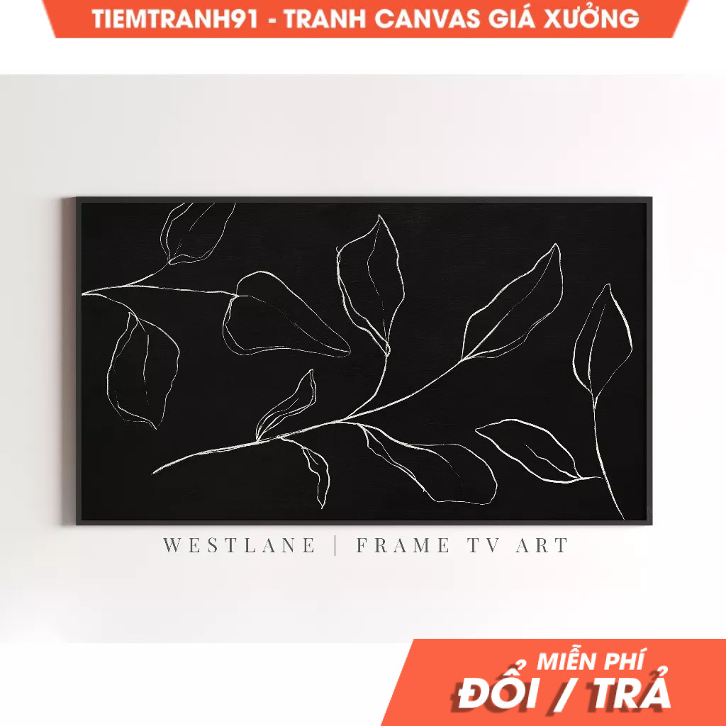 Tranh treo tường, Flower  Frame TV Art Black Botanical Modern Farmhouse, tặng kèm đinh treo. (43)