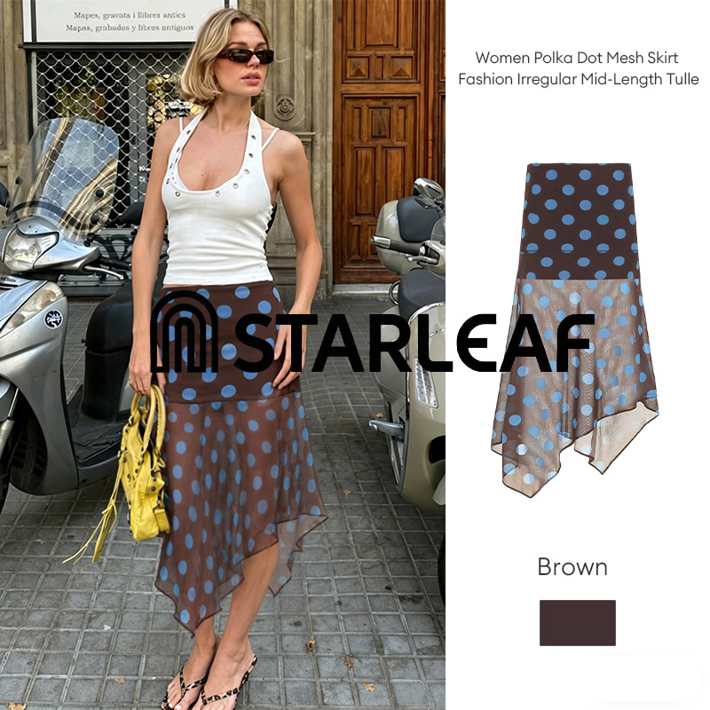 【STARLEAF】 Chan vay luroi dang dai bat doi xung hoa tiet cham bixanh Ocean Skirt di bien di choi mua