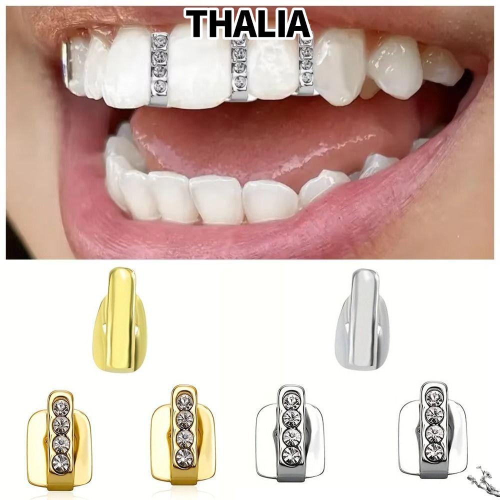 THHALIA‌ 3 Chiếc Hip Hop Răng Grillz, Rỗng Kim Cương Giả Grillz, Sáng Bóng Răng Mũ Cosplay Đảng