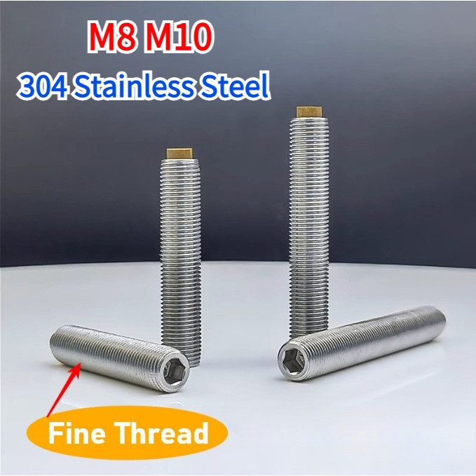 M8 M10 304 Thép không gỉ Fine Thread Hex Ổ cắm polyurethane Chó lồi Point Tip Grub Headless Bolt Set