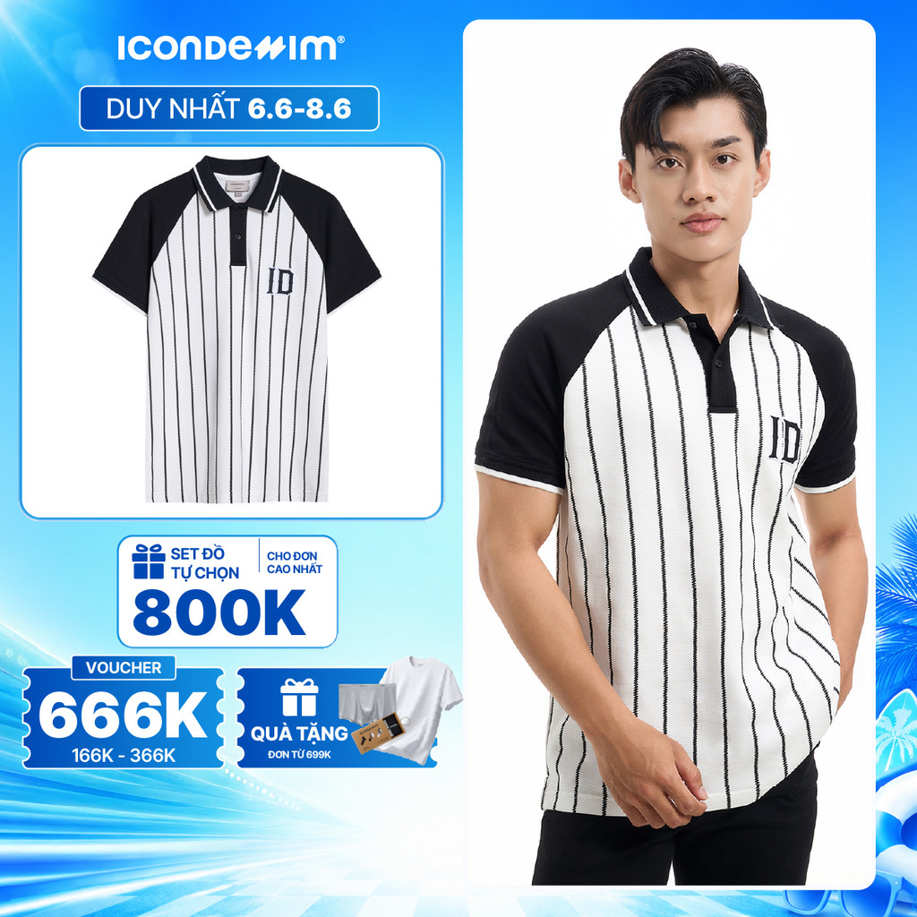 Áo Polo Nam ICONDENIM Pattern Raglan Vertical Stripes Form Regular PLID0170