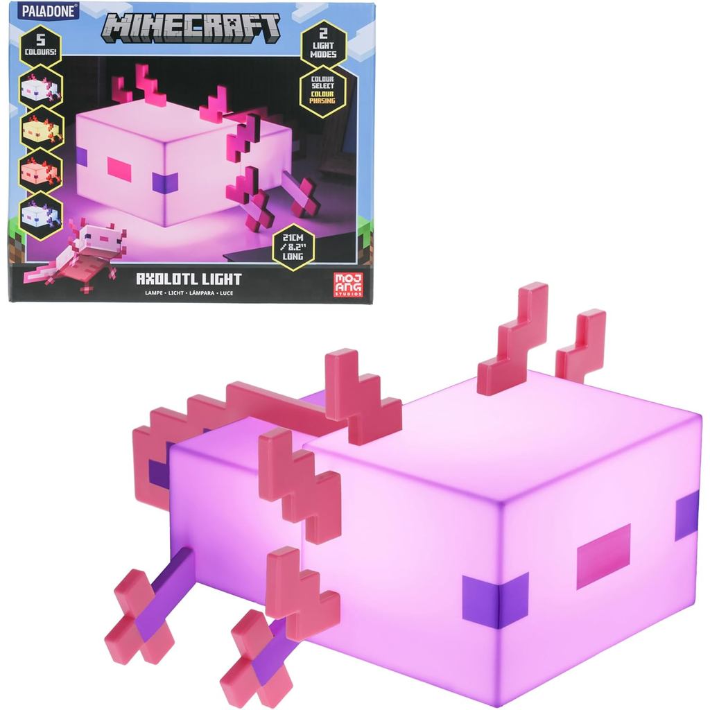 Paladone Minecraft Axolotl Light, Chế độ năm màu, Đèn được ủy quyền chính thức để trang trí bàn chơi