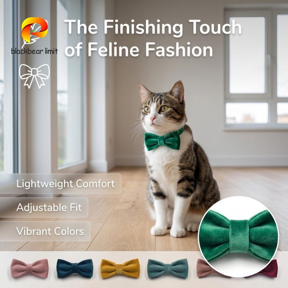 BLACKBEAR LIMIT Cat Bow Tie, Phụ kiện cổ áo mèo nhung thủ công, Nơ thanh lịch nhiều màu trơn có thể 