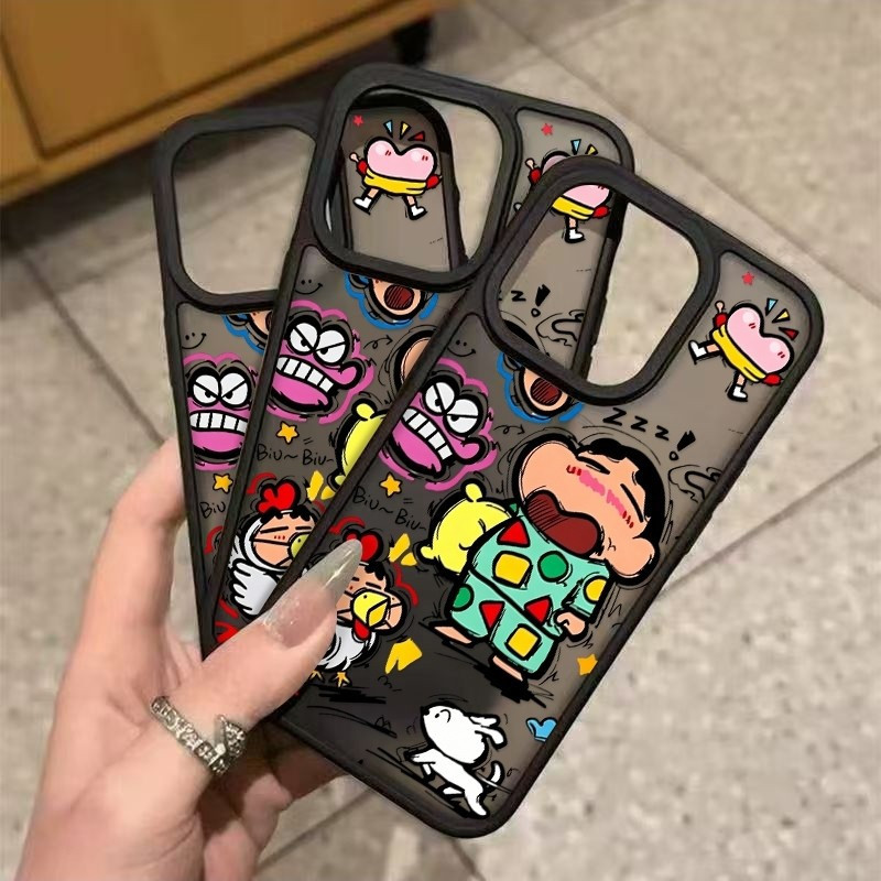 Gối Graffiti Shin-Chan Thích Hợp Cho iPhone 17 ProMax Màu Đen Nền Mờ Silicon 15 Pro 11 16 Pro Max 13