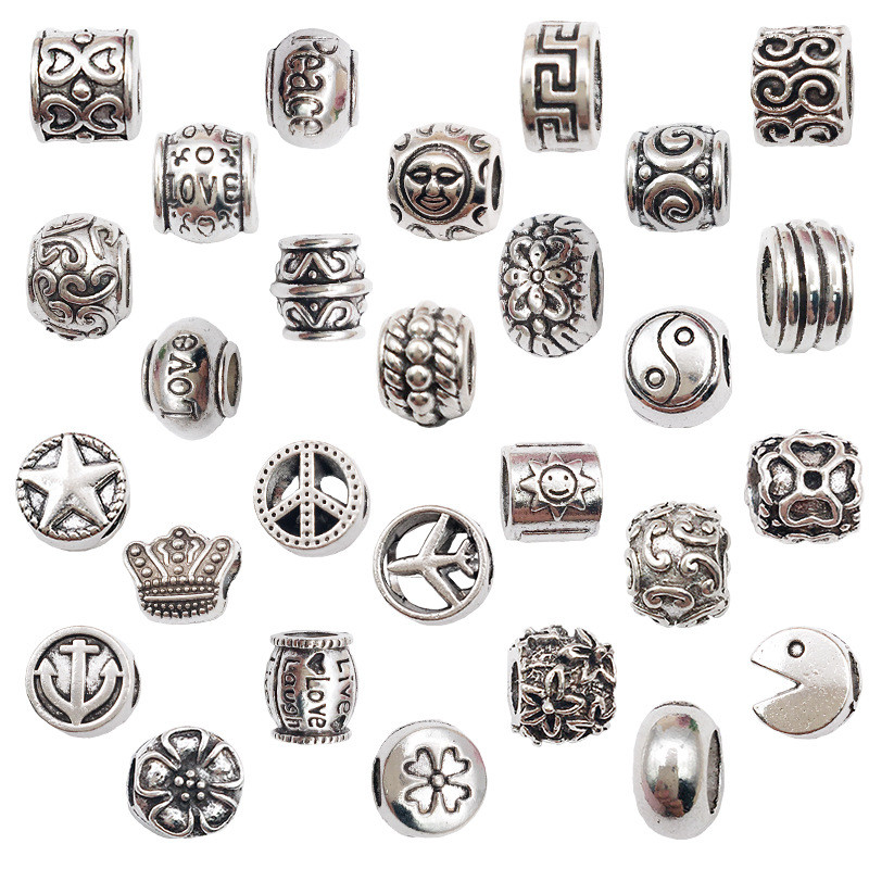 1 Vòng Hợp Kim Lỗ Lớn Hạt 28 Phong Cách Trẻ Em Sáng Tạo DIY Vòng Tay Vòng Cổ Trang Sức Đính Hạt Phụ 