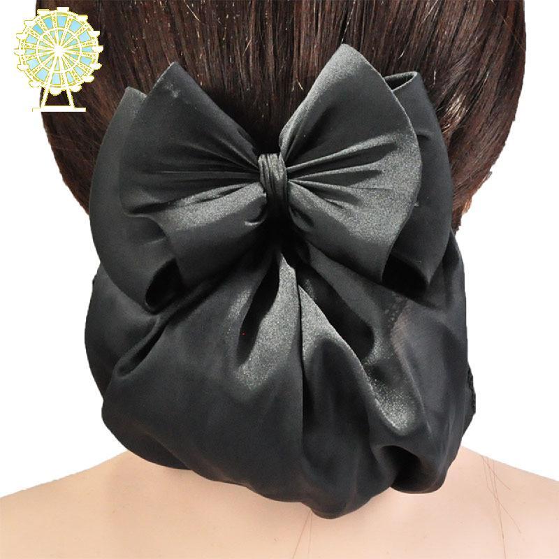Kẹp Tóc Nữ, Bọc Tóc Chuyên Nghiệp, Barrettes Net Snood Hairnet 3D Nơ Nơ Trang Trí Tóc Hairnet, Đen