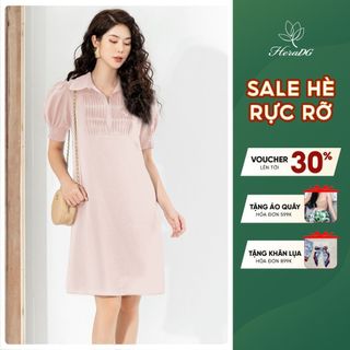 Đầm thiết kế dáng A xòe thân nhẹ cổ đức diễu lật xương cá thân trước chất liệu xanh Recycle HeraDG SDPBB2126