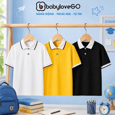 Áo polo bé trai bé gái BabyloveGO áo thun cộc tay cổ bẻ mềm mịn thoáng mát cho bé 1-10 tuổi
