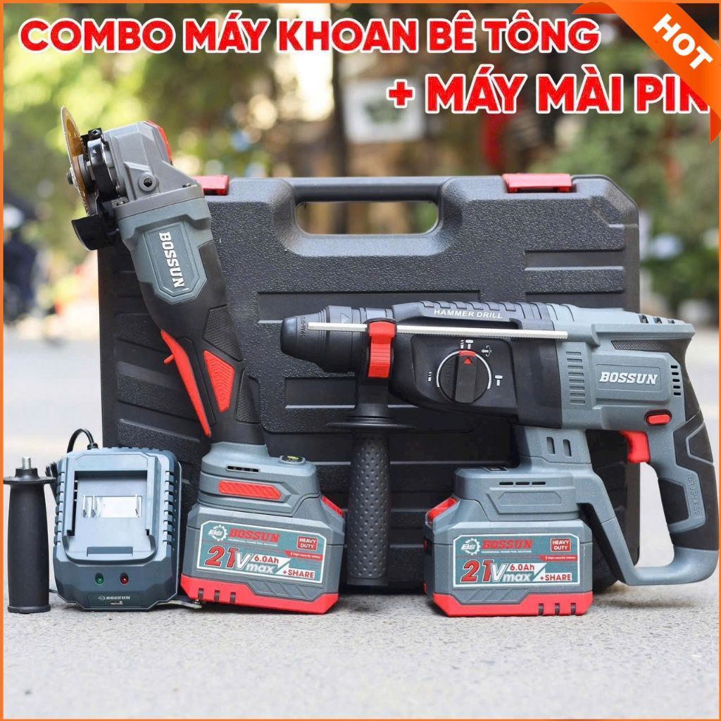 Combo Máy khoan bê tông + Máy mài pin BOSSUN M21B-AG100PRO, 3 mức tốc độ, Không chổi than, Hàng tốt