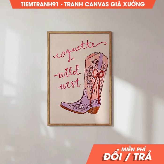 Tranh treo tường, Aesthetic Cowboy Boots with Bow Colorful Print, Southern Home Colorful , Coquette 