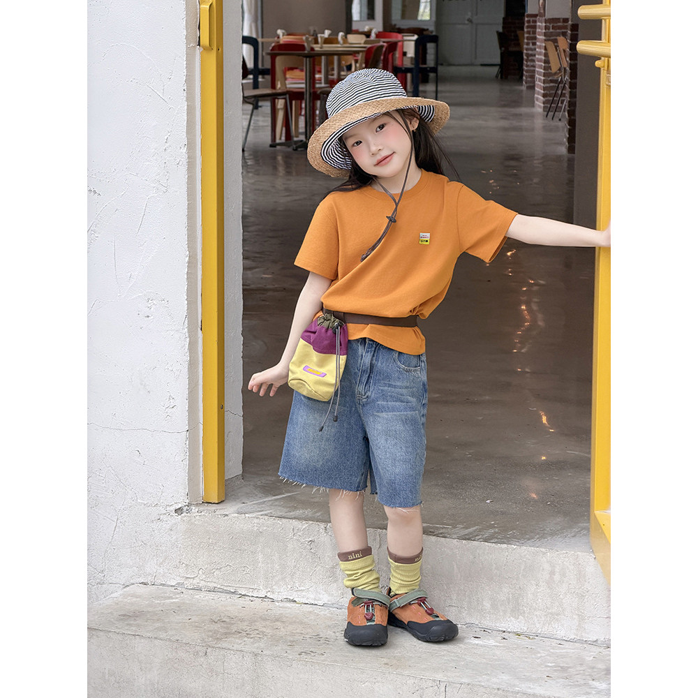 BEIFU BEIFU Trẻ Em Mùa Hè Thoải Mái Cotton Áo Thun Ngắn Tay Bé Gái Tất Cả Trận Đấu Phiên Bản Cơ Bản 