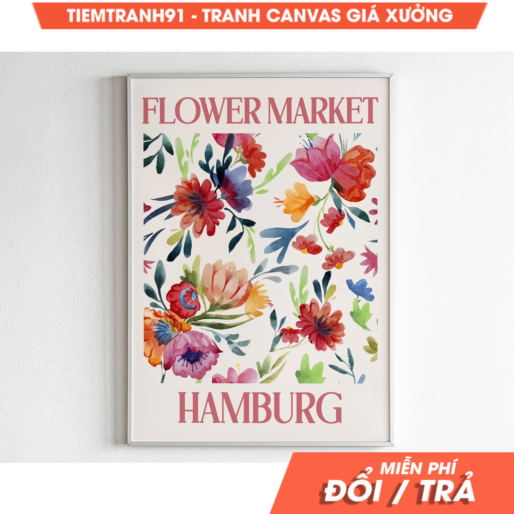 Tranh treo tường, Hamburg Flower Market, Germany Travel Poster, Maximalist Home Decor, Germany Art, 
