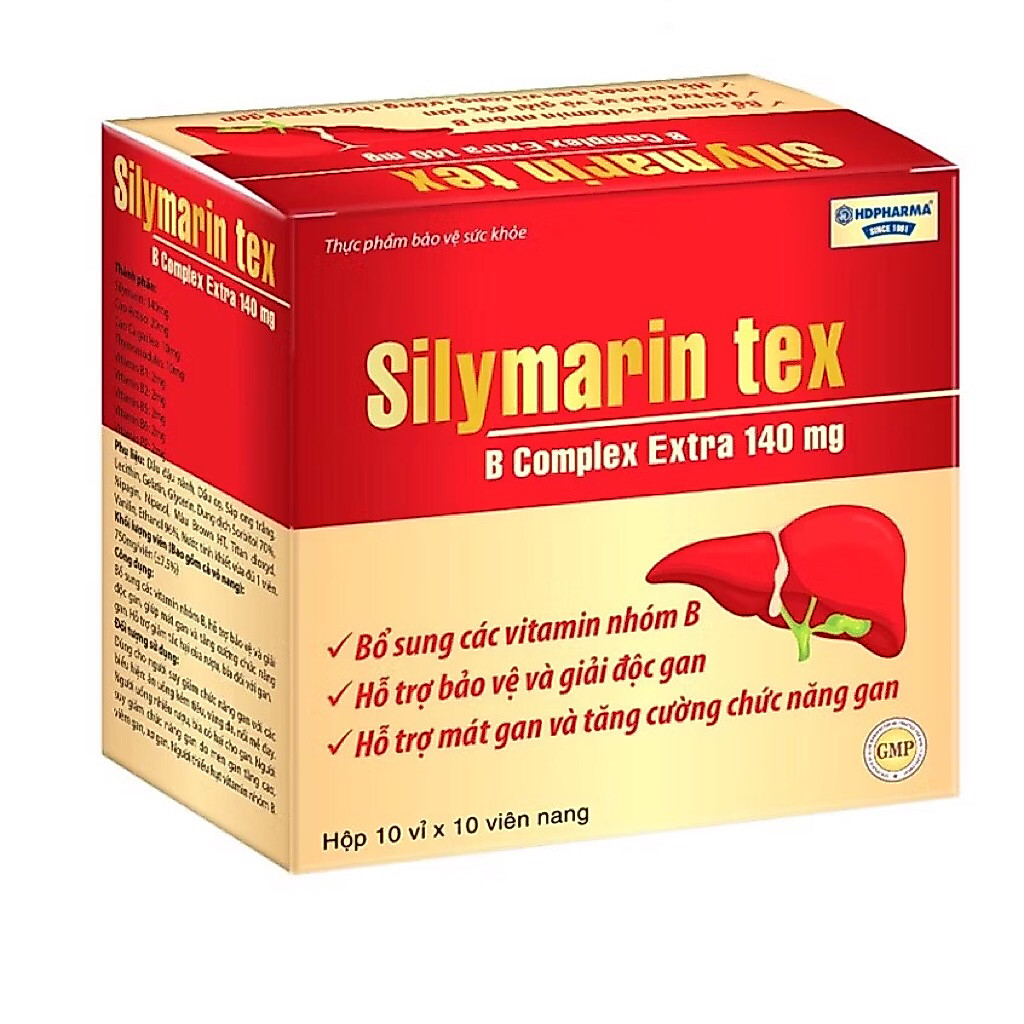 Viên uống bổ gan Silymarin Tex B Complex Extra 140mg (Hộp 100 viên) Giúp mát gan, tăng cường chức nă