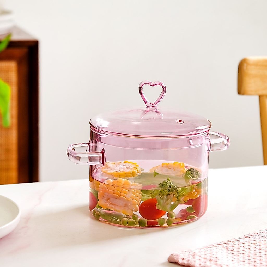 Love Pink Borosilicate Glass Cooking Pot 1250ml