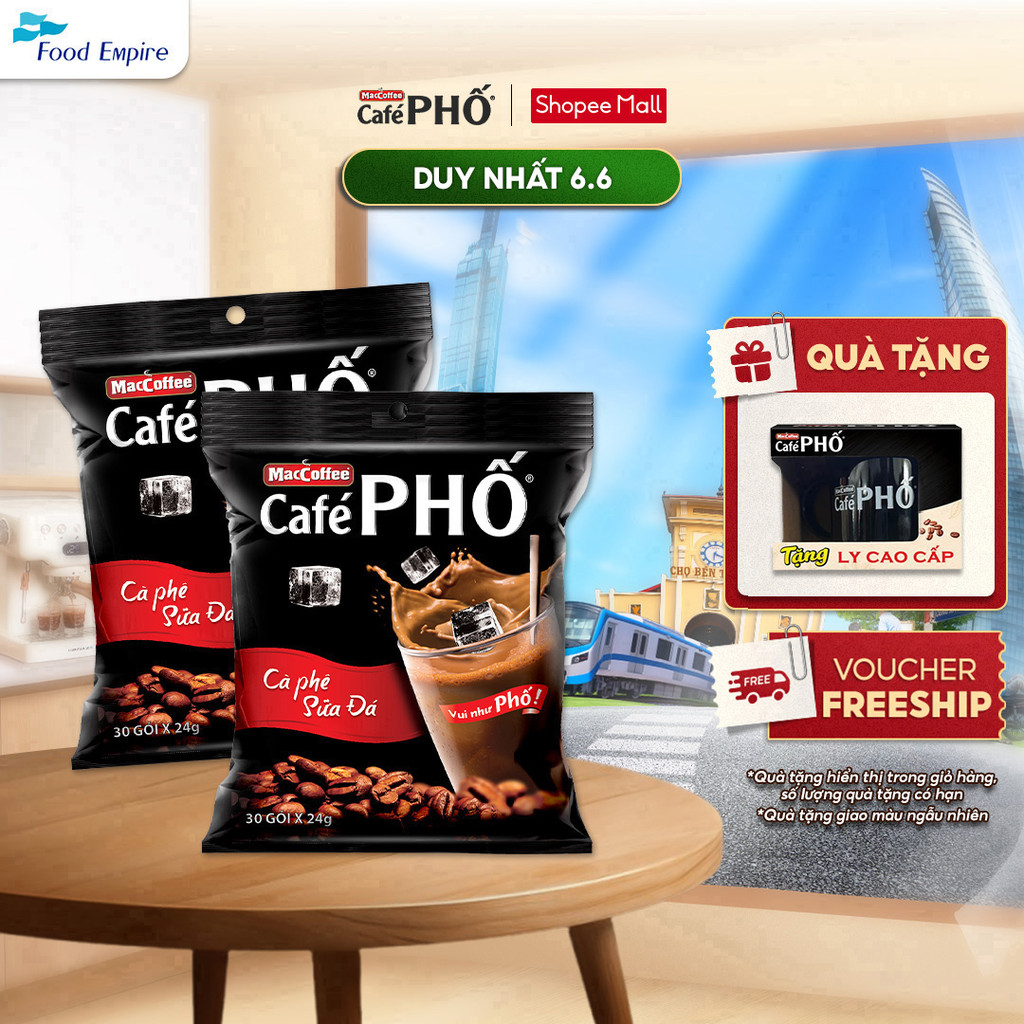 Combo 2 Túi Cà phê Phố Sữa Đá - Maccoffee (bịch 30 gói x 24g - date 2027)