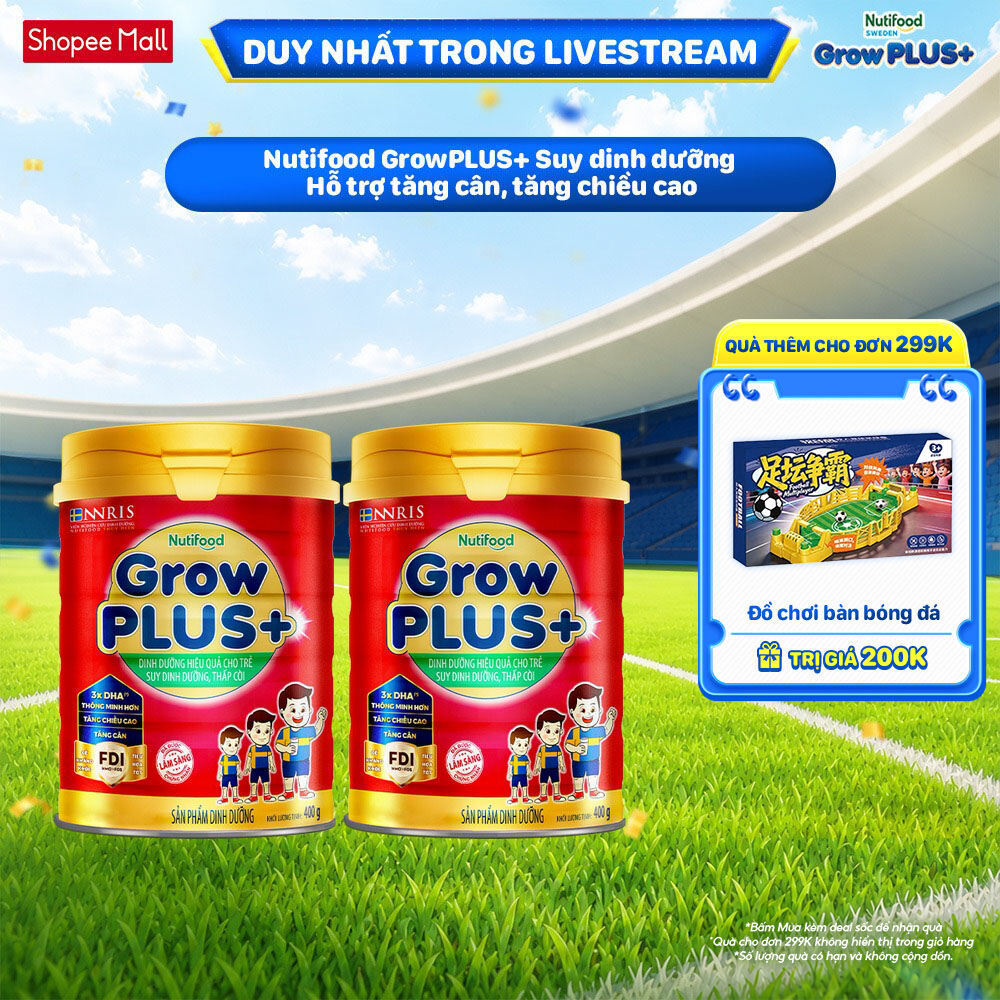 Combo 2 Sữa Bột Nutifood GrowPLUS+ Đỏ (Suy Dinh Dưỡng) 400g - Trên 1 Tuổi - Tăng Cân, Tăng Chiều Cao