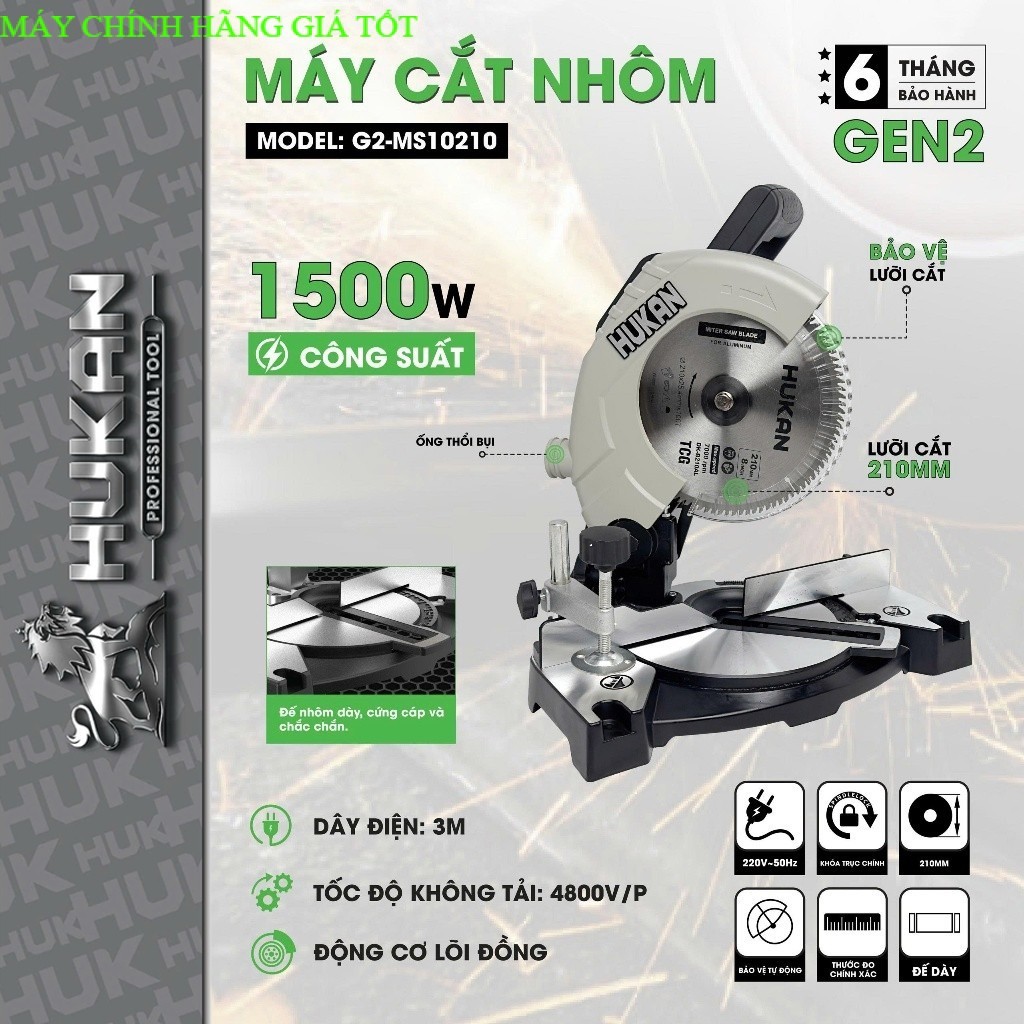 Máy cắt nhôm HUKAN G2-MS10210, Đường kính đĩa 210mm, 1500W dây Curoa MAYCHINHHANG GT