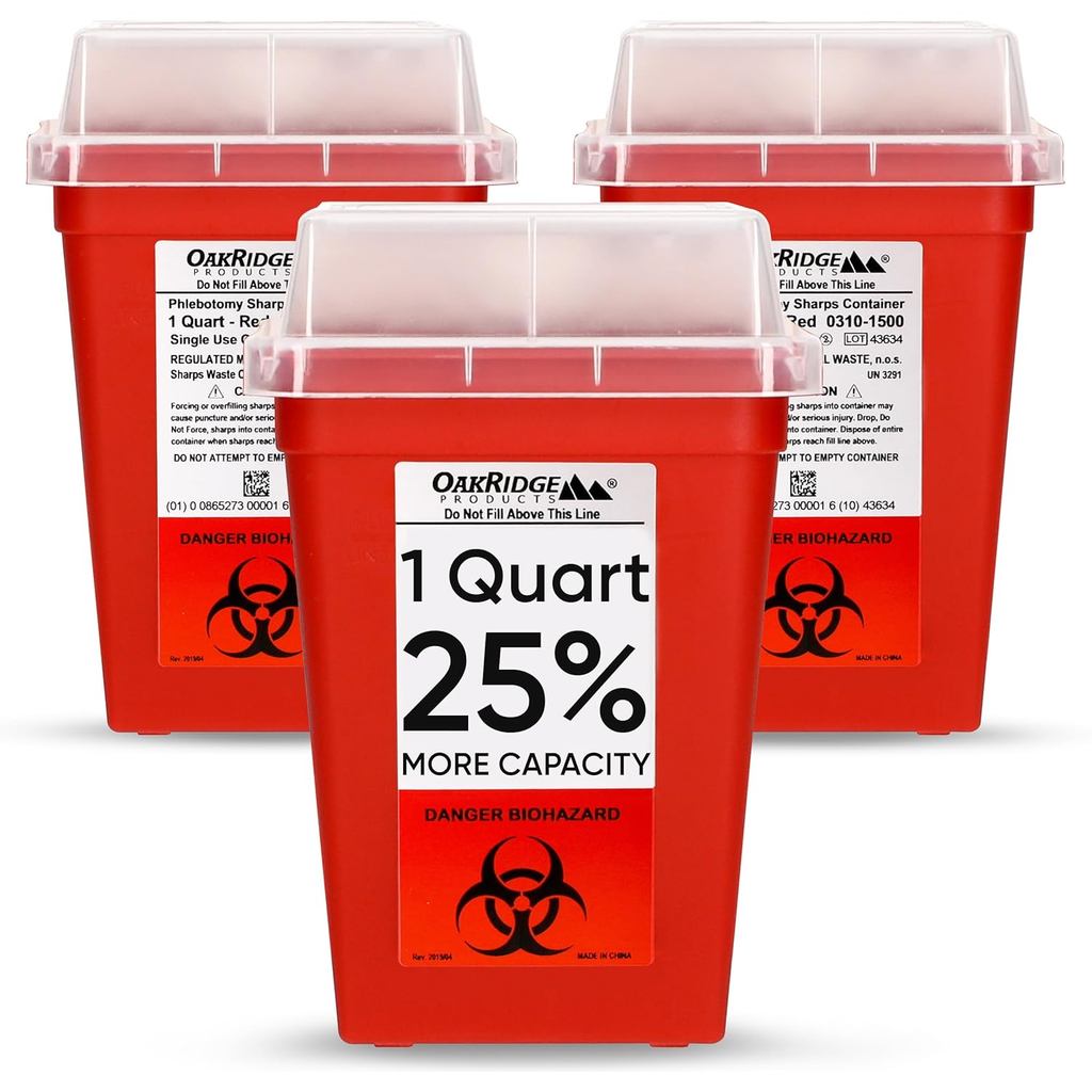OakridgeProductsSharpsContainerforHomeUseandProfessional1Quart (3 gói), BiohazardNeedleandSyringeDis