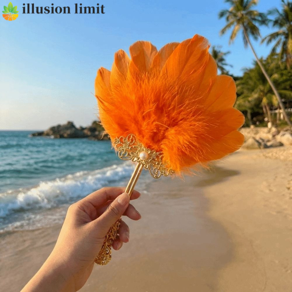 ILLUSION LIMIT Feather Hand Fan Handle Photography Prop Cosplay