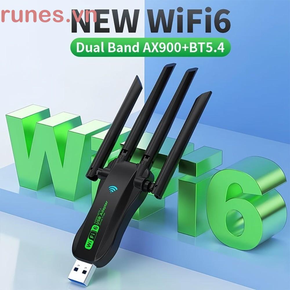 Bộ chuyển đổi USB WiFi6 băng tần kép RUNES, AX900 Bluetooth 5.4 900Mbps WiFi Dongle, Plug Play 2.4G 