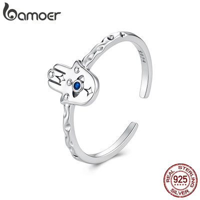 Bamoer Bạc 925 Mở Nhẫn Có Thể Điều Chỉnh Kích Thước Tay Hamsa Trang Sức Thời Trang Quà Tặng Cho Nữ