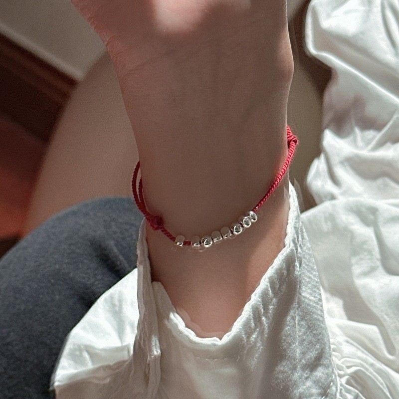 FTGR s925Pure silver and fragmented silver red string bracelet, Japanese design, simple and stylish,