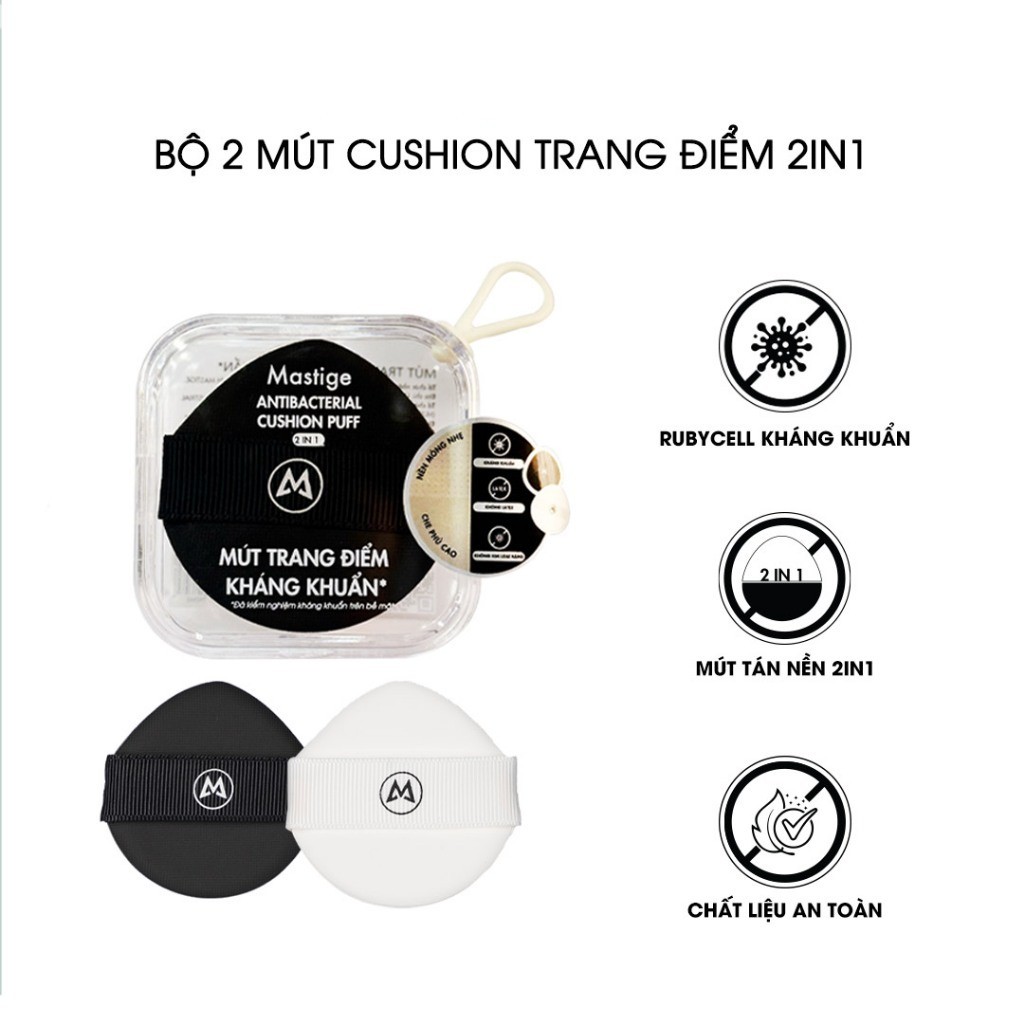 Bộ 2 Mút Cushion Trang Điểm Mastige 2in1 Tán Nền Mỏng Nhẹ Antibacterial Cushion Puff 2in1  Sản Phẩm 