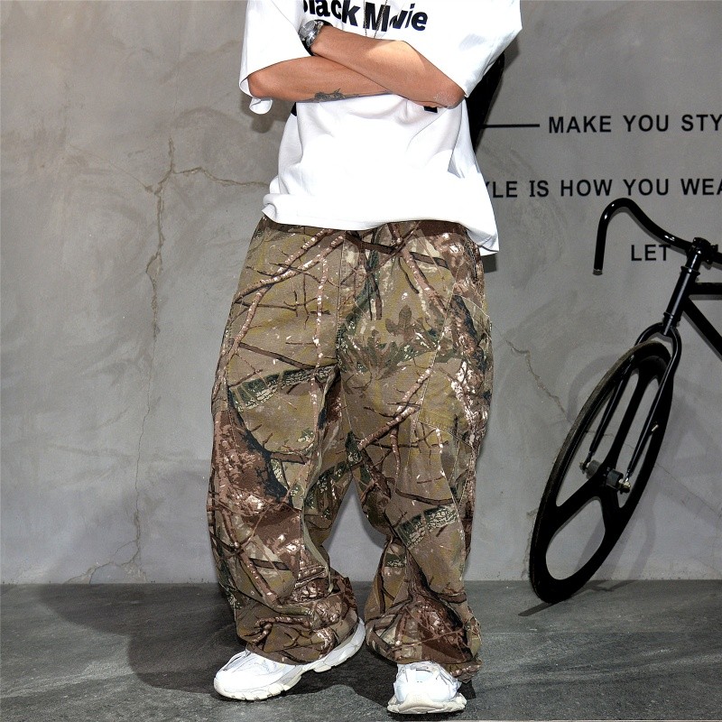 WASSUP Branch Pattern Overalls Nam Mỹ Dạo Phố Rời Ngoài Trời Quần Jean Ngụy Trang Quần