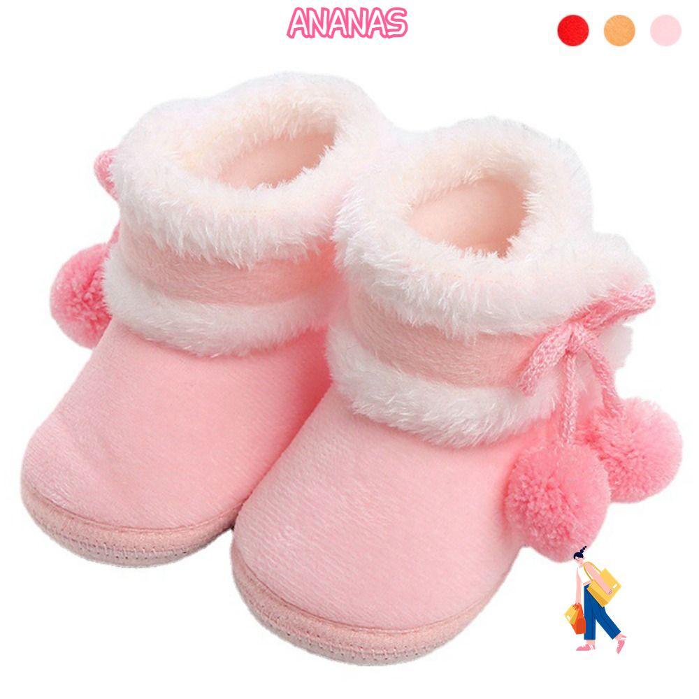 ANANAS Giày Bốt Tuyết Tập Đi, Giày Cotton Ấm Áp 0-12 Tháng, Lông Cừu Chống Rơi Chống Trơn Trượt Cho 