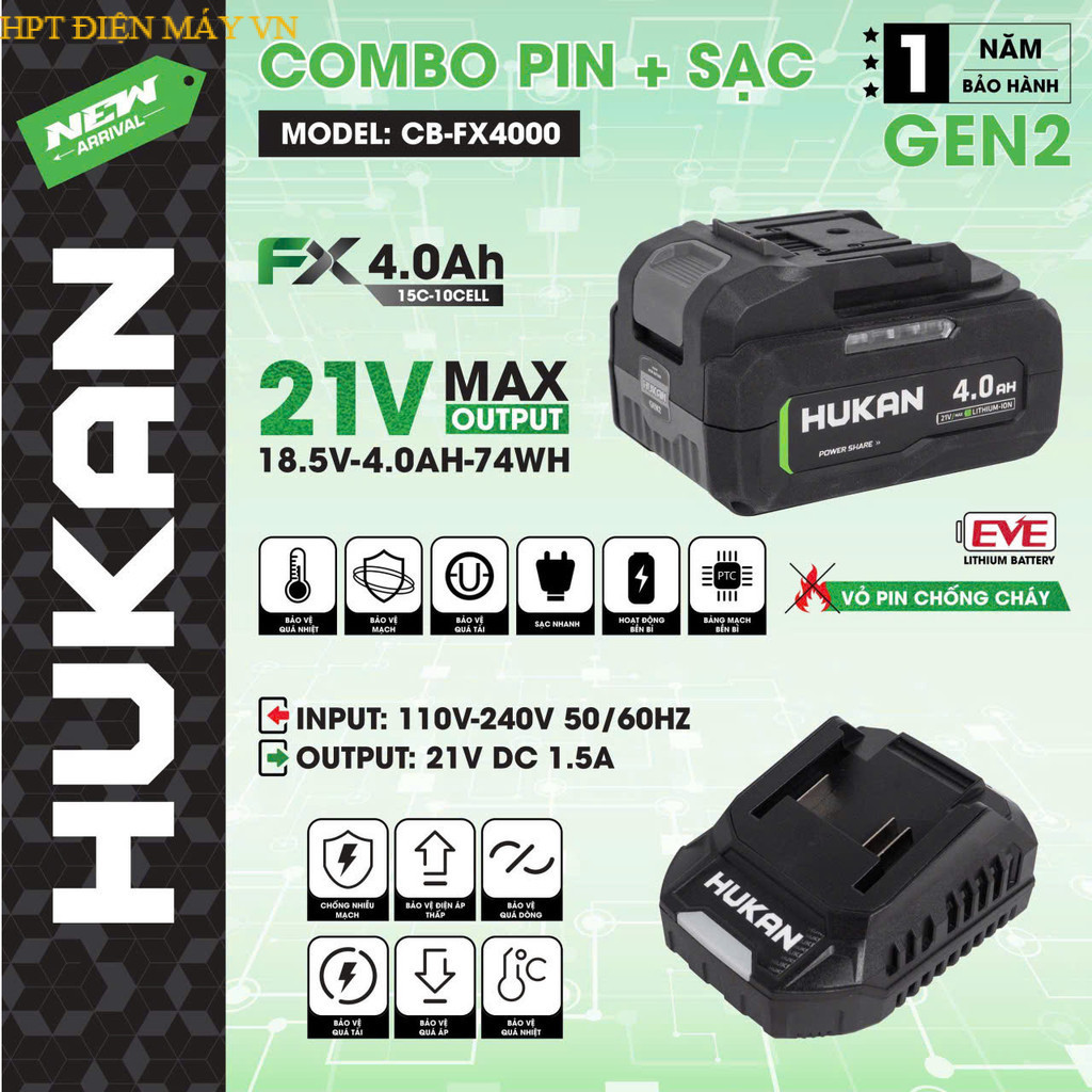 Pin Hukan 10Cell G2- FX4000 Dòng Xả 15C dung lượng 4Ah 6Ah tặng 1 sạc HPT ĐIỆN MÁY VN