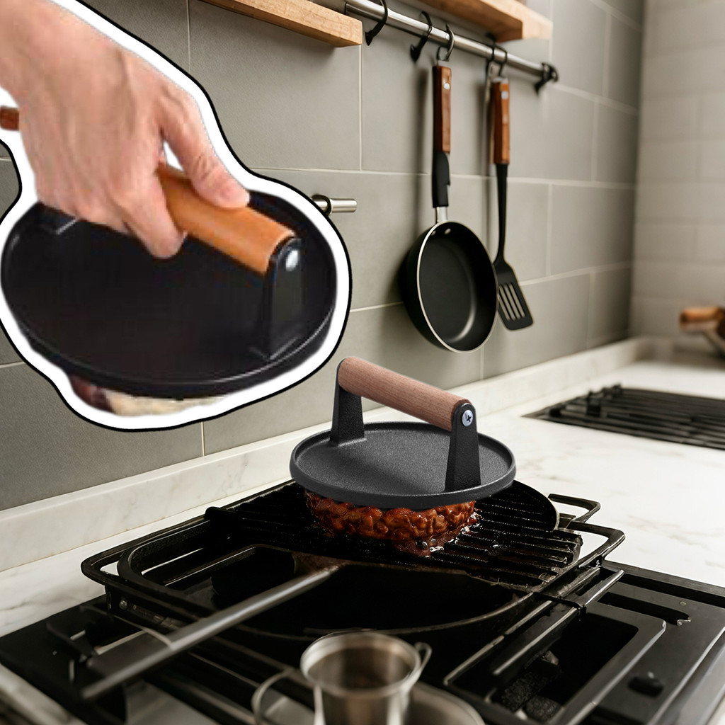 [Brighthor] Gang Smash Burger Press Hamburger hạng nặng Patties Meat Masher Khuôn ép thịt tròn cho c