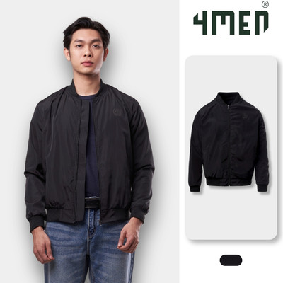 Áo khoác bomber nam 4MEN AK066, vải dù (gió) đẹp cao cấp may 2 lớp chống nắng cản gió, màu đen trẻ trung dễ mặc