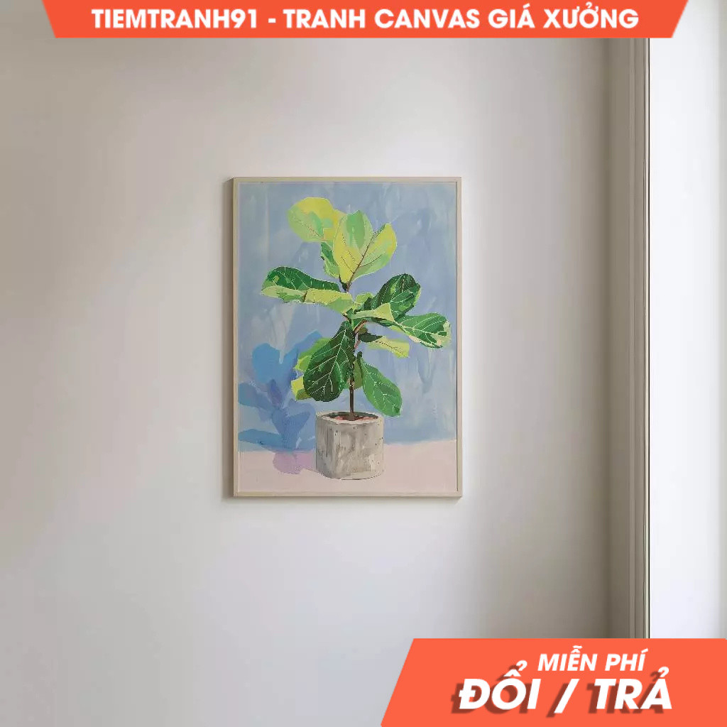 Tranh treo tường, Fiddle Leaf Fig Print Vibrant Botanical Illustration Decor, tặng kèm đinh treo, nh