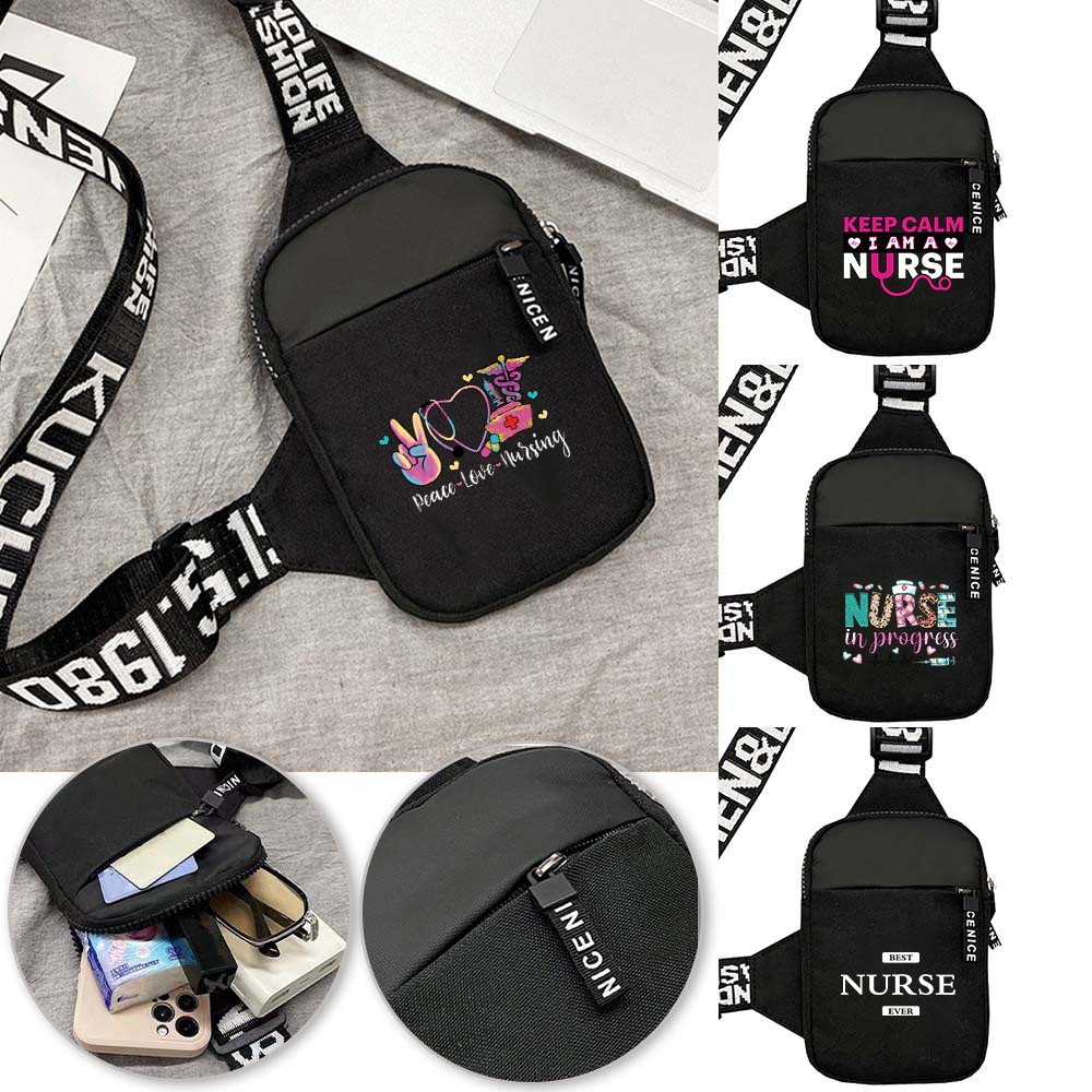 [Gift for Nurse's Day] Black Chest Bag Crossbody Sling Pack Casual Travel Lightweight Zipper Closure