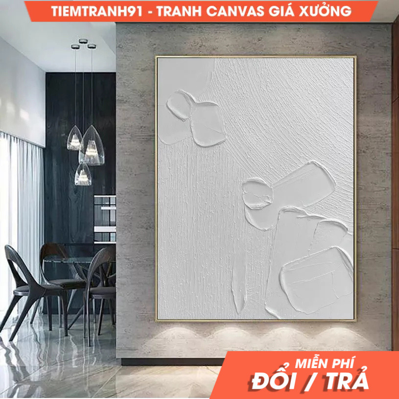 Tranh treo tường, White Abstract Painting White Minimalist Painting White 3D Minimalist Art White Ar