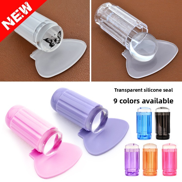 Làm móng tay Phong cách mới Con dấu trong suốt Móng tay Full Transparent Seal Head Màu tím Tay cầm t
