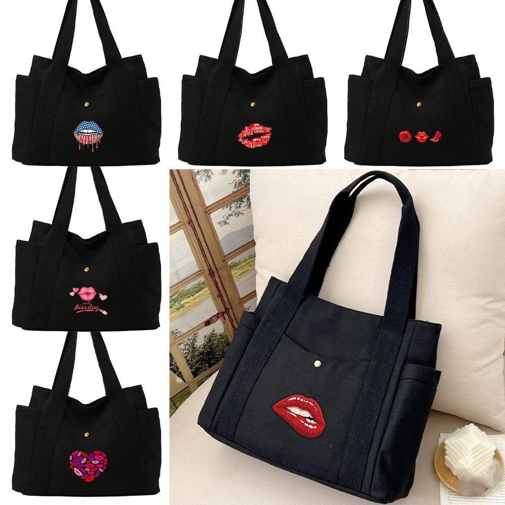 Black zipper bag storage zipper canvas bag bag handbag shopping bag bag mouth design bag hot