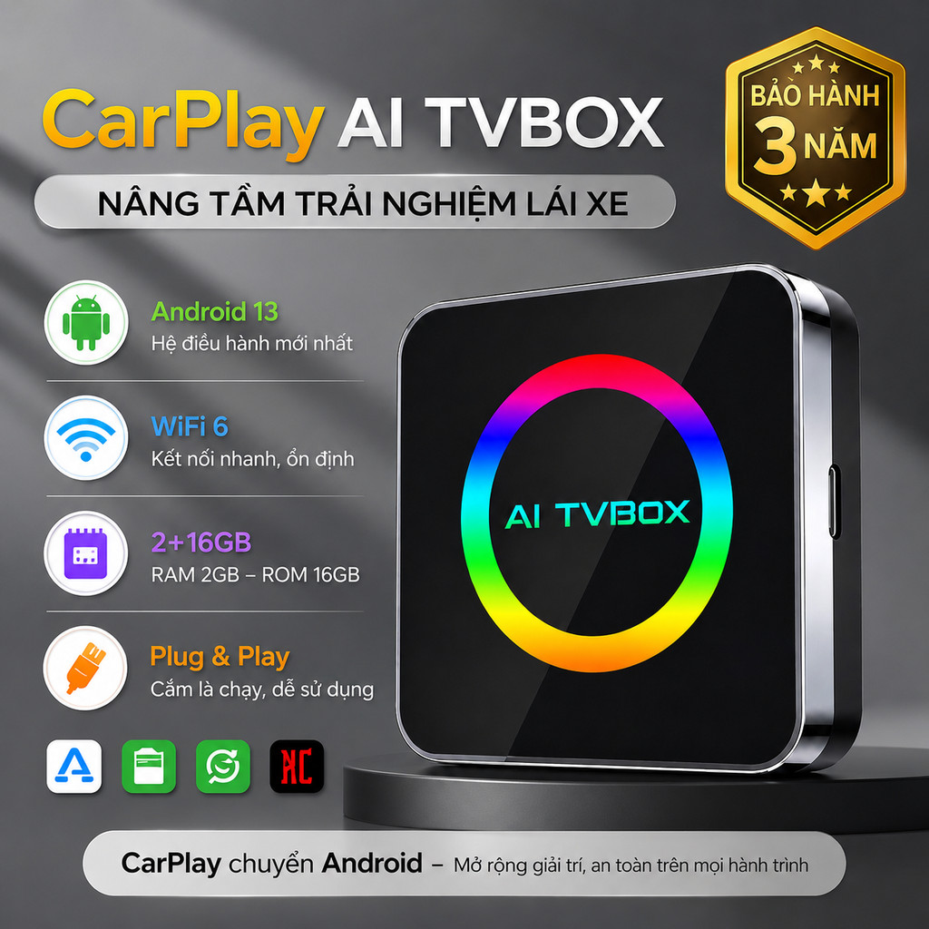 CarPlay AI TV Box Android Box Ô Tô Hộp Android Ô Tô TV Box Xe Hơi Android 13 WiFi 6 RAM 2GB ROM 16GB