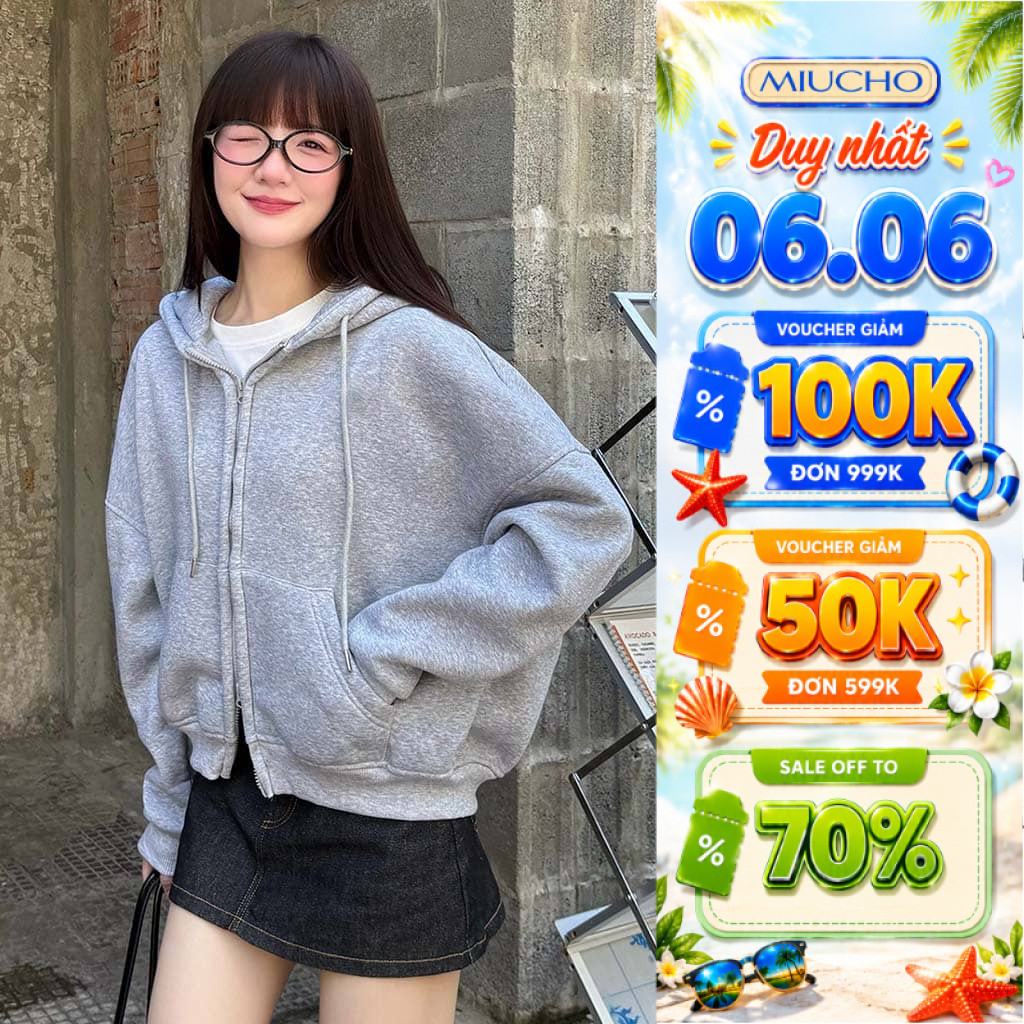 Áo Khoác Hoodie Zip Boxy Miucho Nỉ 2 Da Cao Cấp Dày Dặn Mềm Mại Thoáng Mát HXT02 | BigBuy360 - bigbuy360.vn