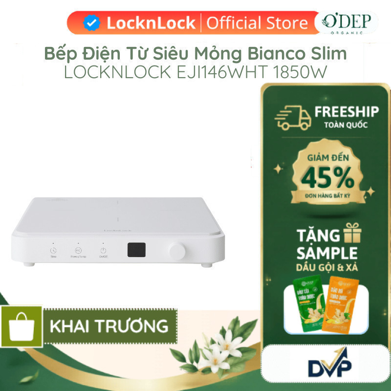 Bếp điện từ LocknLock siêu mỏng công suất mạnh, Hàng chính hãng Bianco Slim đa chế độ nấu EJI146WHT 