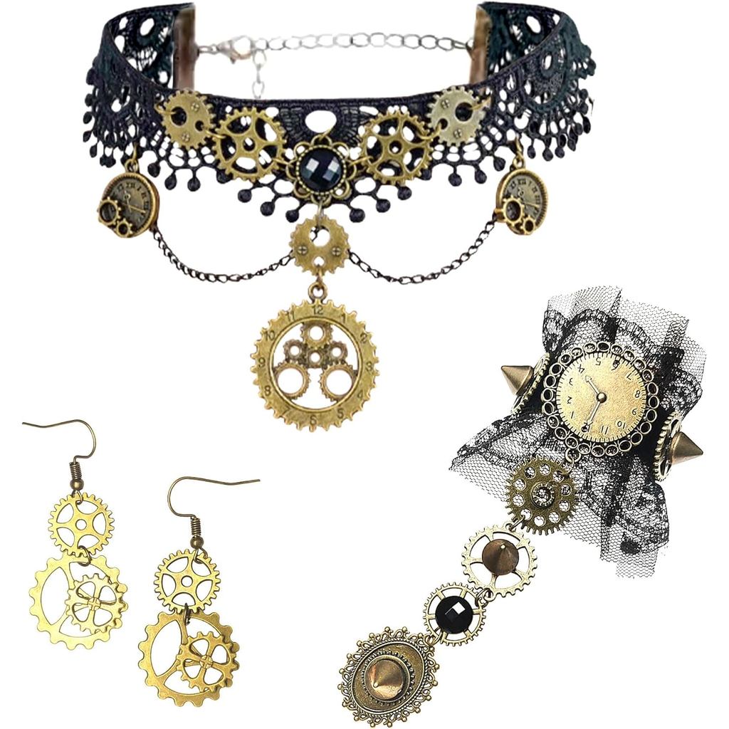 JeVenis Gothic Corss Ren Choker Punk Vòng Tay Bông Tai Hoa Hồng Gothic Vòng Cổ Phụ Kiện Steampunk Nữ