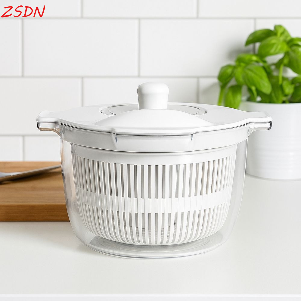 Máy Sấy Salad ZSDN, Máy Quay Salad Rau Đa Năng 2 Trong 1, Thiết Thực Nhanh Khô Dung Tích Lớn Xanh Má